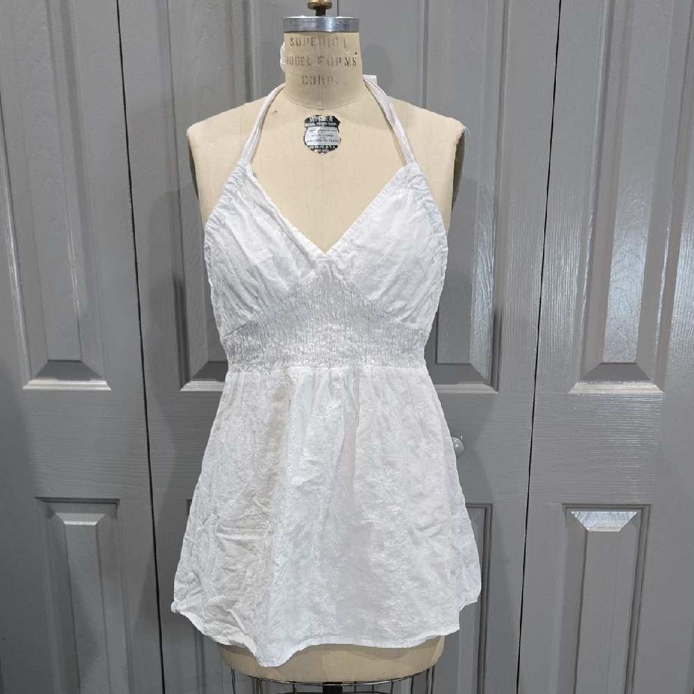 SO Y2K White Halter Fit and Flare Woven Top Junior Size XL